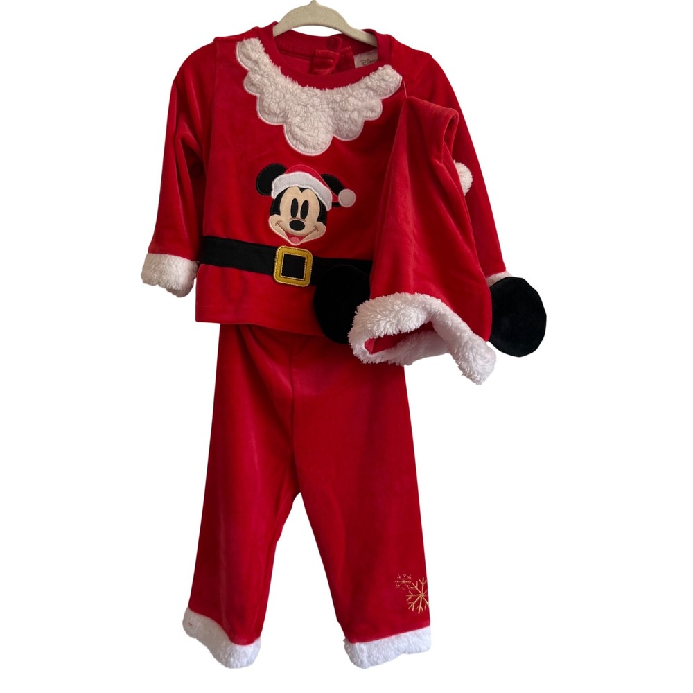 Disney Parks Mickey Mouse Santa Outfit Set Boy Christmas 12-18 months velvet